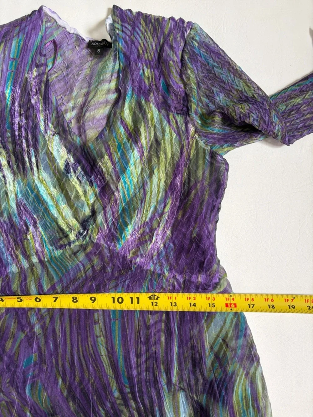 Komarov Part Dress Midi 3/4 Sleeve Charmeuse Dress Purple Green size Small - Picture 13 of 16